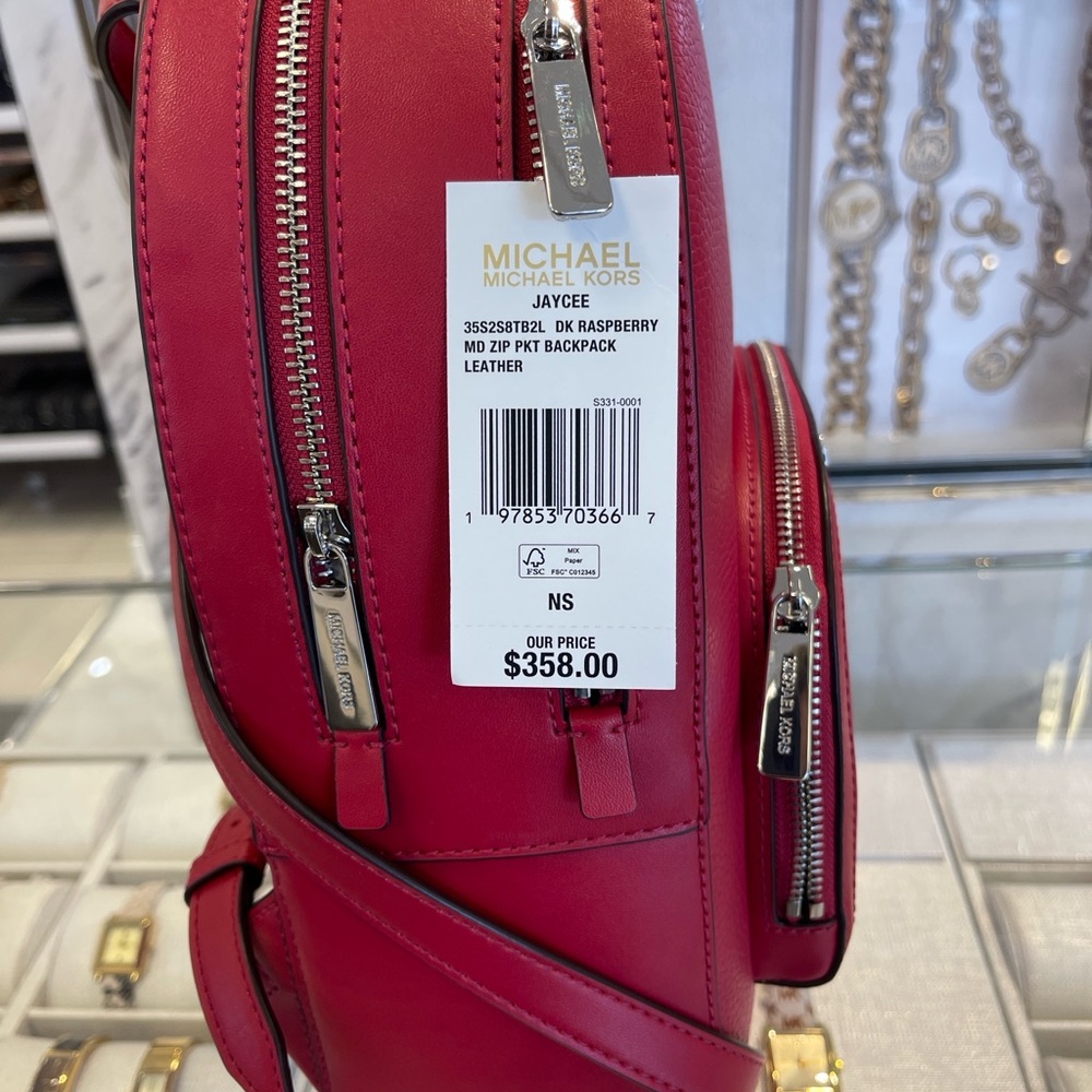 MICHAEL KORS Jaycee Md Zip Pocket Pebbled Leather Backpack
Dark Raspberry 
NWT - Picture 15 of 16